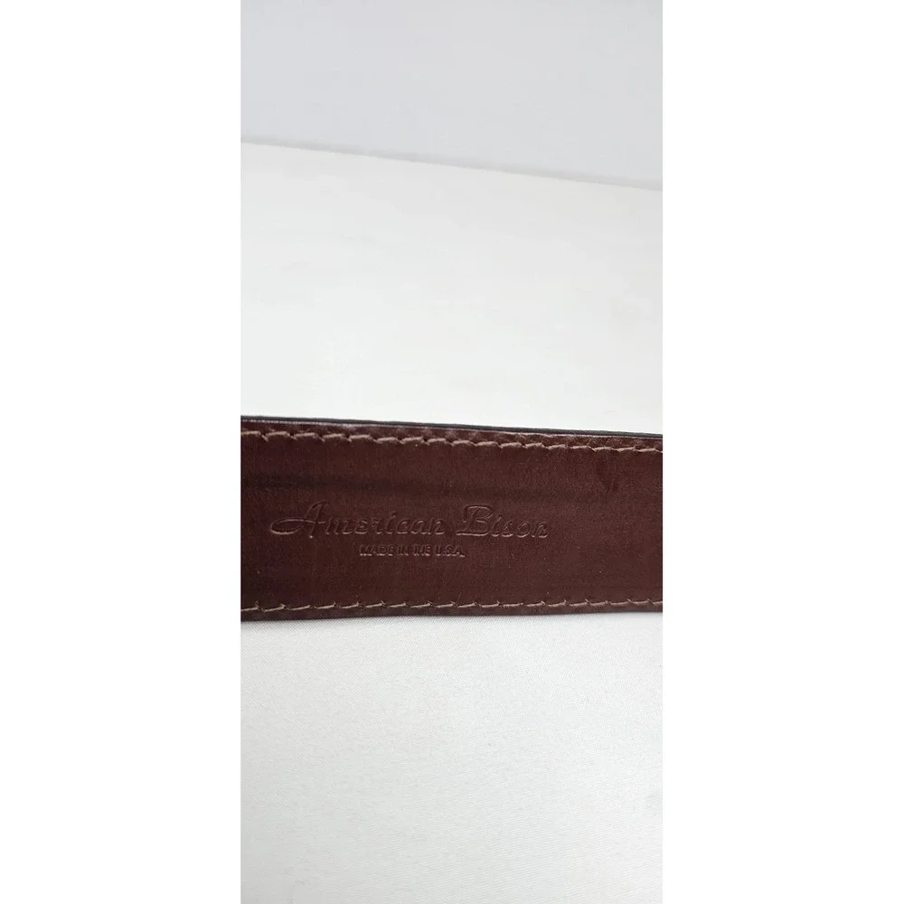 AMERICAN BISON Belt Men's‎ 32 Brown Genuine Leather Logo Western Dress NEW